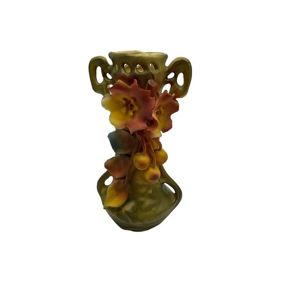 Royal Dux Antique Amphora Austrian Art Nouveau Cherries and Blossoms Vase 8.25" - Picture 1 of 16